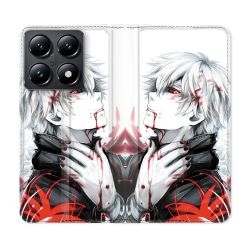 Housse Cuir Portefeuille Pour Xiaomi 14T Manga Tokyo Ghoul Kaneki Blanc