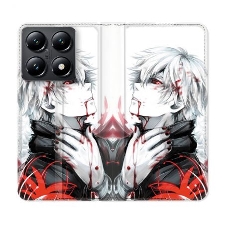 Housse Cuir Portefeuille Pour Xiaomi 14T Manga Tokyo Ghoul Kaneki Blanc