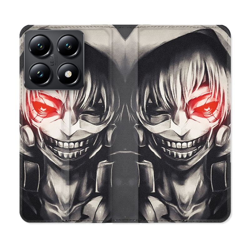 Housse Cuir Portefeuille Pour Xiaomi 14T Manga Tokyo Ghoul Kaneki Noir
