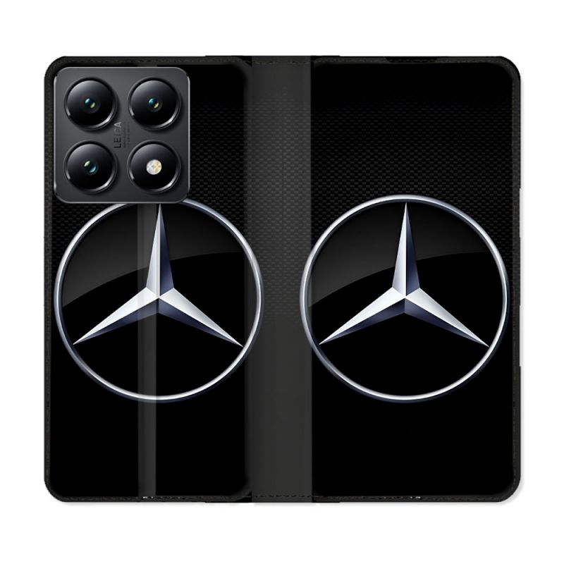 Housse Cuir Portefeuille Pour Xiaomi 14T Mercedes Carbone