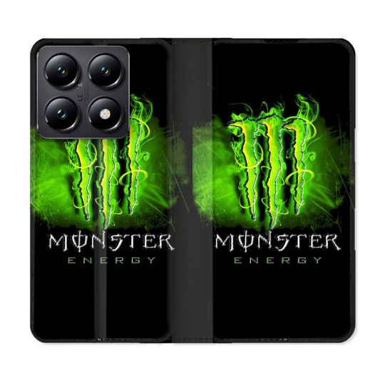 Housse Cuir Portefeuille Pour Xiaomi 14T Monster Energy Vert