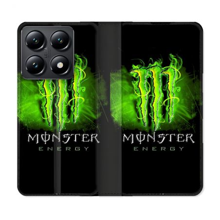 Housse Cuir Portefeuille Pour Xiaomi 14T Monster Energy Vert