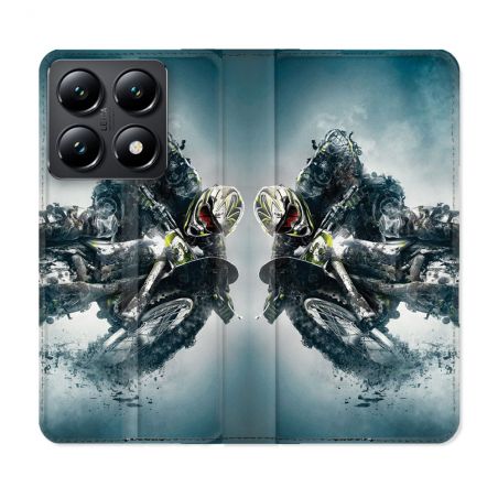 Housse Cuir Portefeuille Pour Xiaomi 14T Moto Cross Ombre