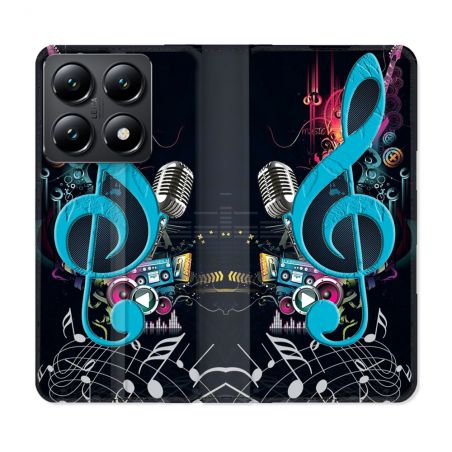 Housse Cuir Portefeuille Pour Xiaomi 14T Musique Cle Sol Bleu