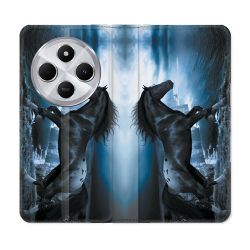 Housse Cuir Portefeuille Pour Xiaomi Redmi 14C 4G Animal Cheval Noir