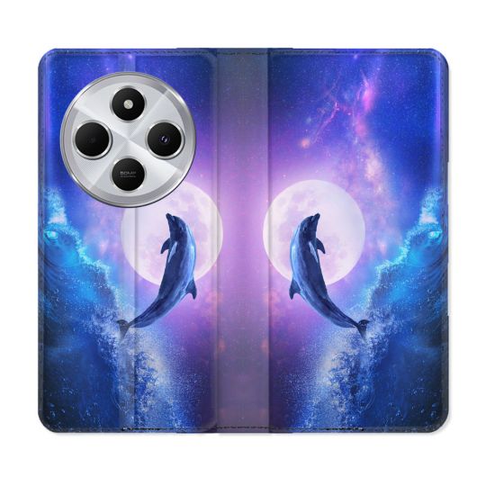 Housse Cuir Portefeuille Pour Xiaomi Redmi 14C 4G Animal Dauphin Vague