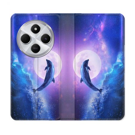Housse Cuir Portefeuille Pour Xiaomi Redmi 14C 4G Animal Dauphin Vague