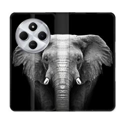 Housse Cuir Portefeuille Pour Xiaomi Redmi 14C 4G Animal Elephant Noir