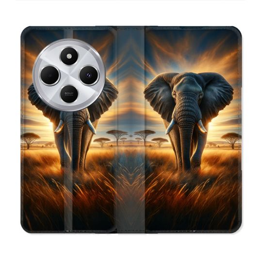 Housse Cuir Portefeuille Pour Xiaomi Redmi 14C 4G Animal Elephant Savane