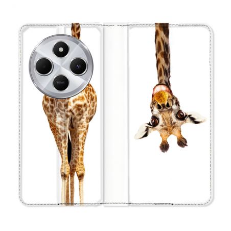 Housse Cuir Portefeuille Pour Xiaomi Redmi 14C 4G Animal Girafe Blanche