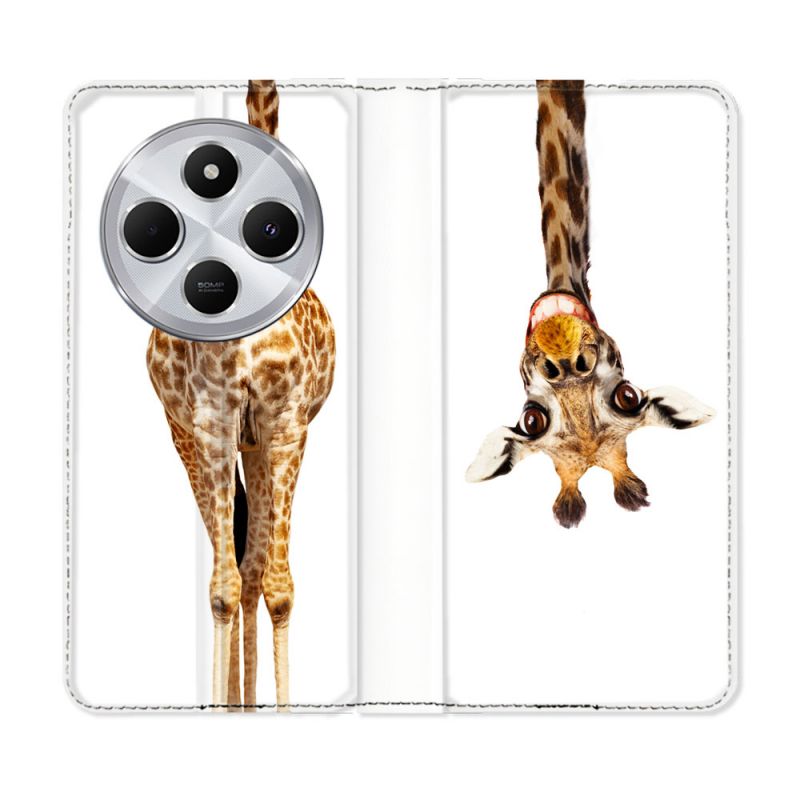 Housse Cuir Portefeuille Pour Xiaomi Redmi 14C 4G Animal Girafe Blanche