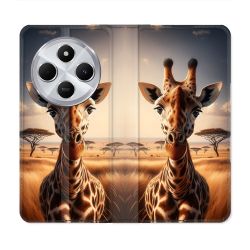 Housse Cuir Portefeuille Pour Xiaomi Redmi 14C 4G Animal Girafe Savane