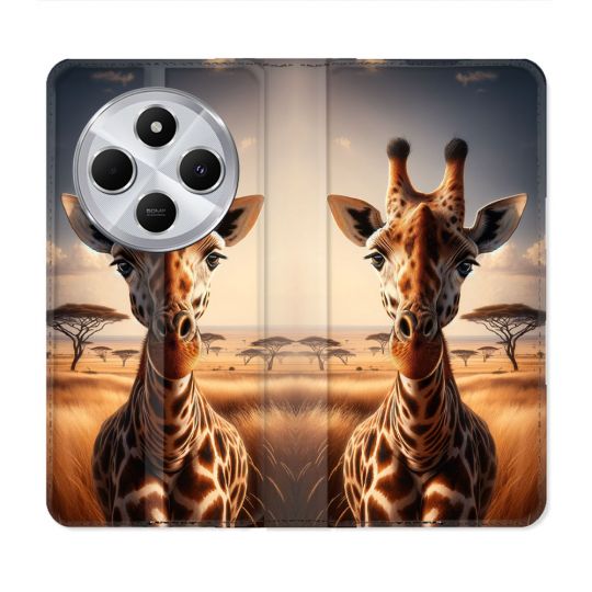 Housse Cuir Portefeuille Pour Xiaomi Redmi 14C 4G Animal Girafe Savane
