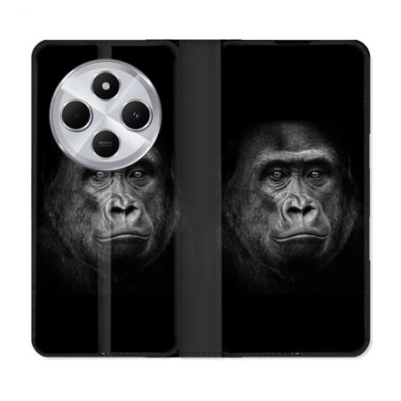 Housse Cuir Portefeuille Pour Xiaomi Redmi 14C 4G Animal Gorille Noir