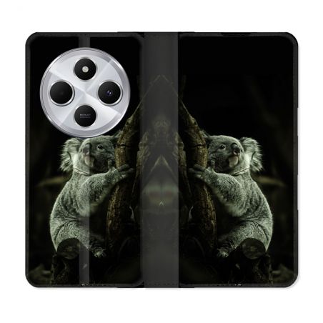 Housse Cuir Portefeuille Pour Xiaomi Redmi 14C 4G Animal Koala Noir