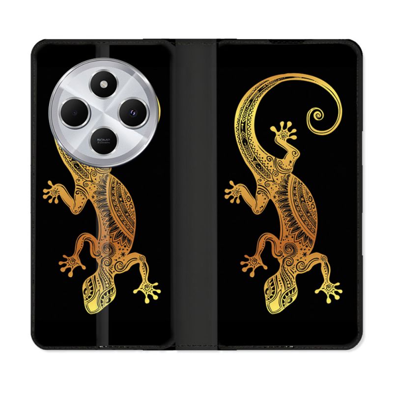 Housse Cuir Portefeuille Pour Xiaomi Redmi 14C 4G Animal Lezard Noir