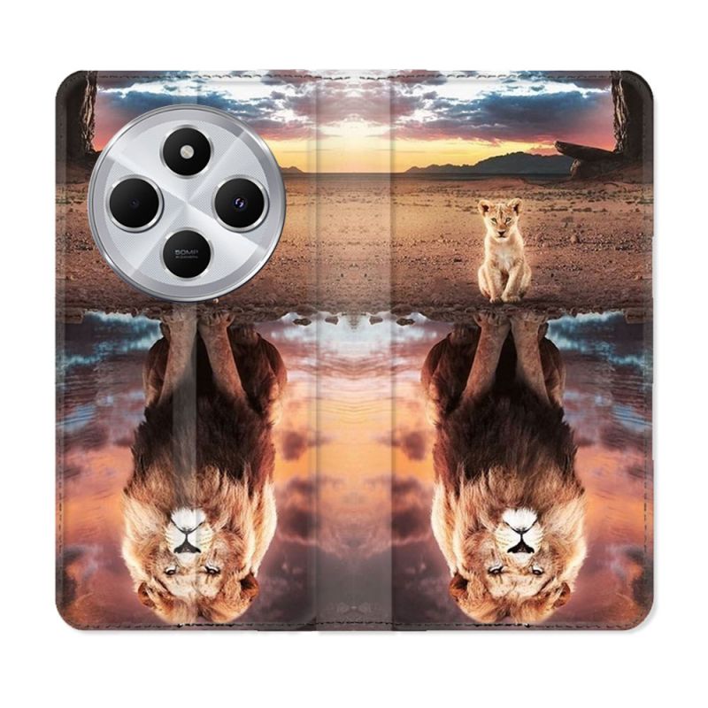 Housse Cuir Portefeuille Pour Xiaomi Redmi 14C 4G Animal Lion Reflet