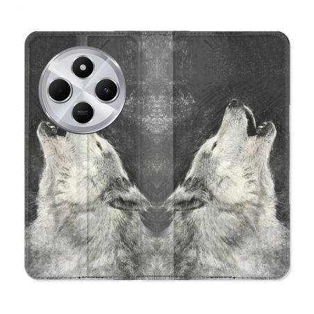 Housse Cuir Portefeuille Pour Xiaomi Redmi 14C 4G Animal Loup Hurlement