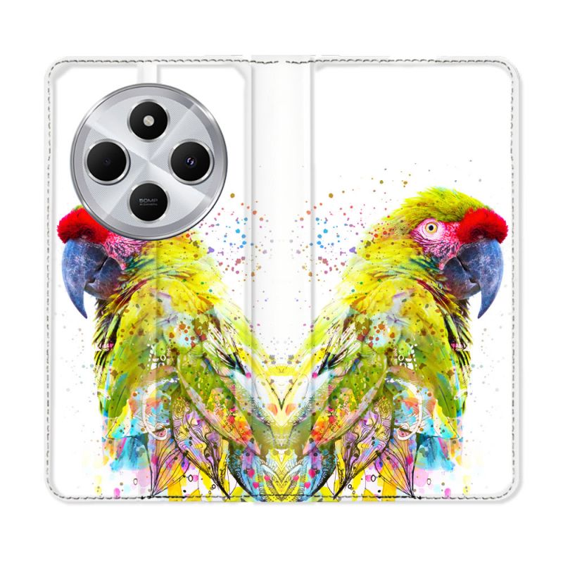 Housse Cuir Portefeuille Pour Xiaomi Redmi 14C 4G Animal Perroquet Jaune