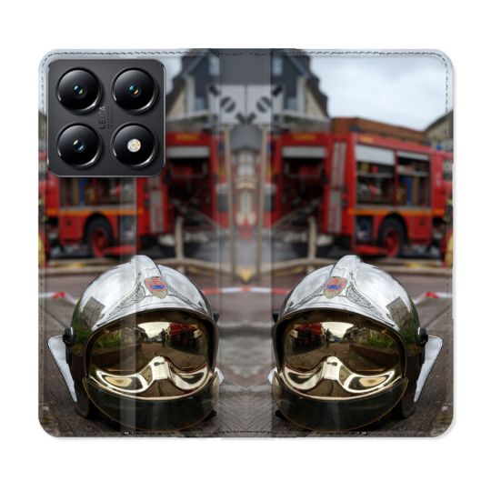 Housse Cuir Portefeuille Pour Xiaomi 14T Pompier Casque Camion