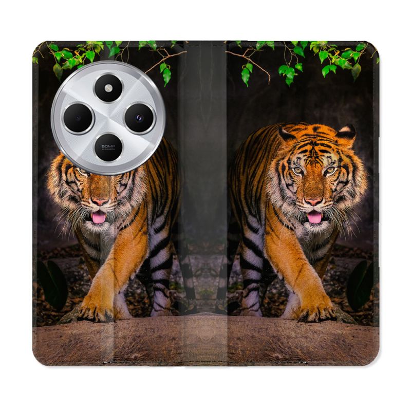 Housse Cuir Portefeuille Pour Xiaomi Redmi 14C 4G Animal Tigre Jungle