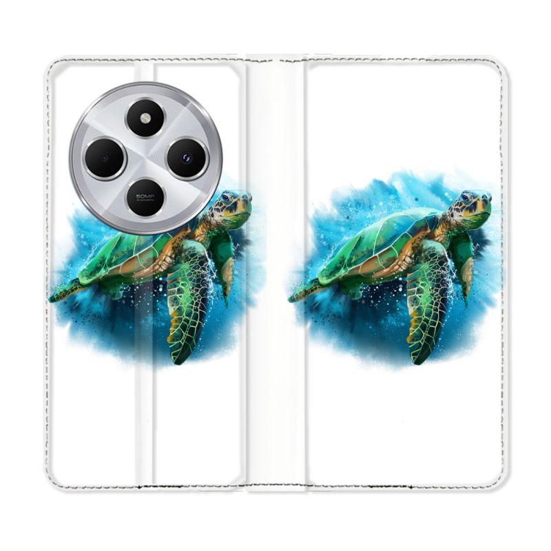 Housse Cuir Portefeuille Pour Xiaomi Redmi 14C 4G Animal Tortue Blanche multicolore