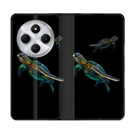 Housse Cuir Portefeuille Pour Xiaomi Redmi 14C 4G Animal Tortue Noire multicolore