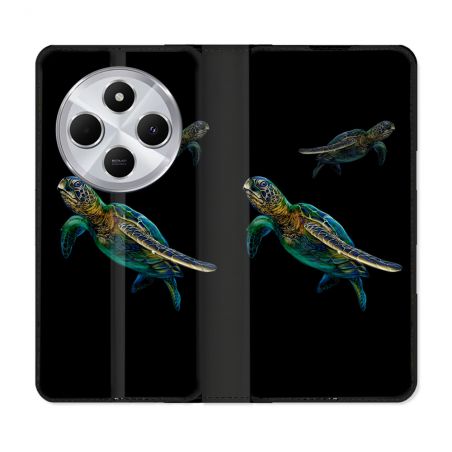 Housse Cuir Portefeuille Pour Xiaomi Redmi 14C 4G Animal Tortue Noire multicolore