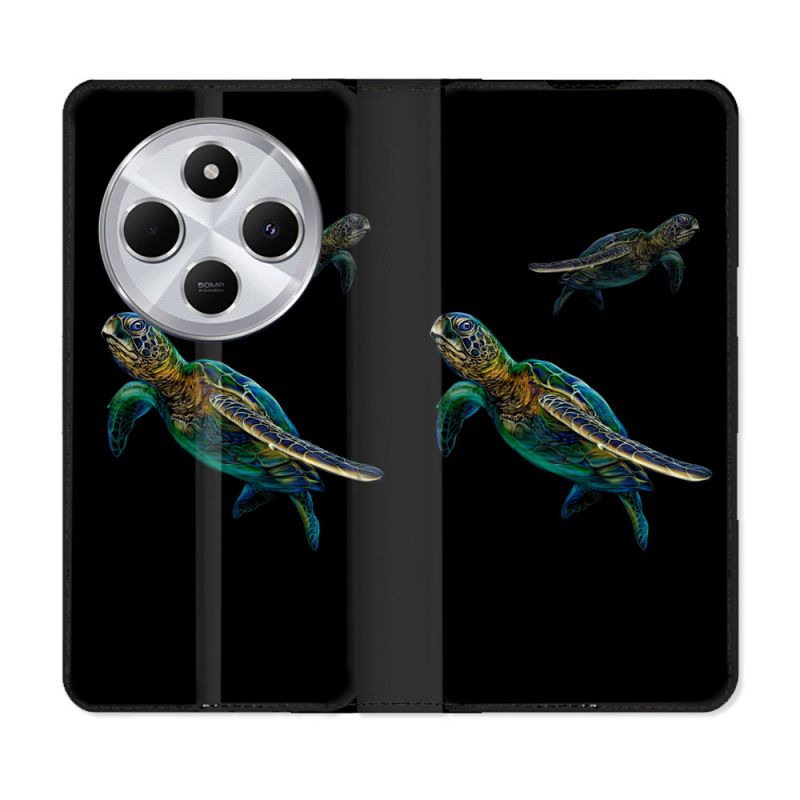 Housse Cuir Portefeuille Pour Xiaomi Redmi 14C 4G Animal Tortue Noire multicolore