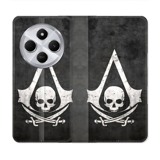 Housse Cuir Portefeuille Pour Xiaomi Redmi 14C 4G Assassin Creed Tete Mort