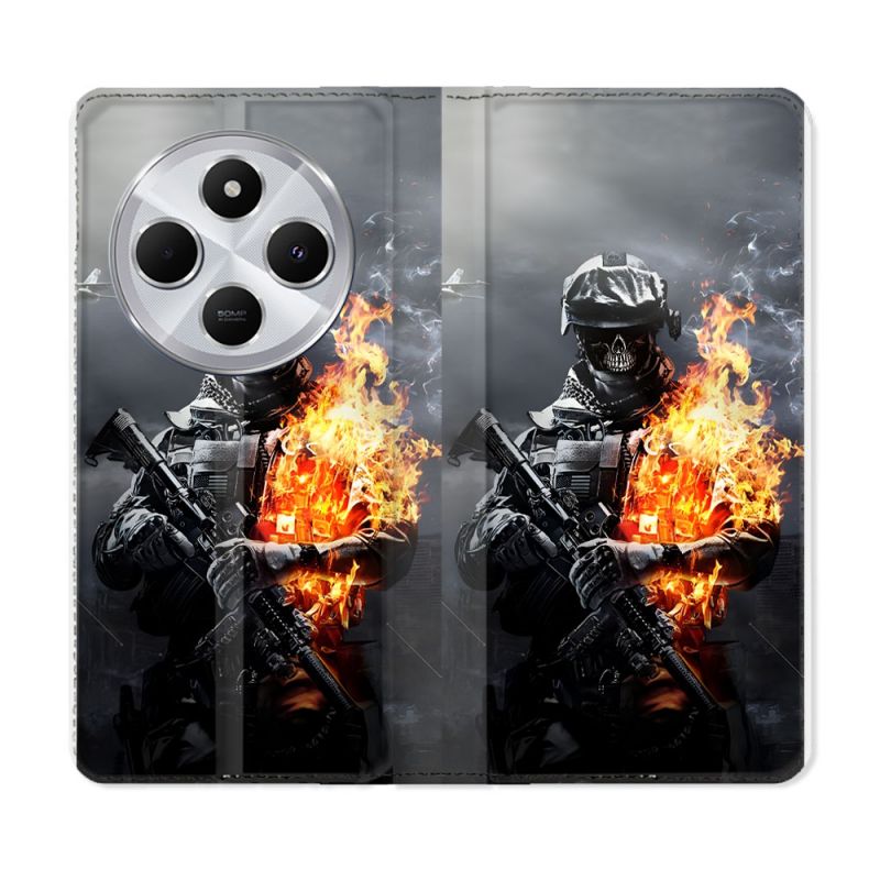 Housse Cuir Portefeuille Pour Xiaomi Redmi 14C 4G Call Of Duty Squelette