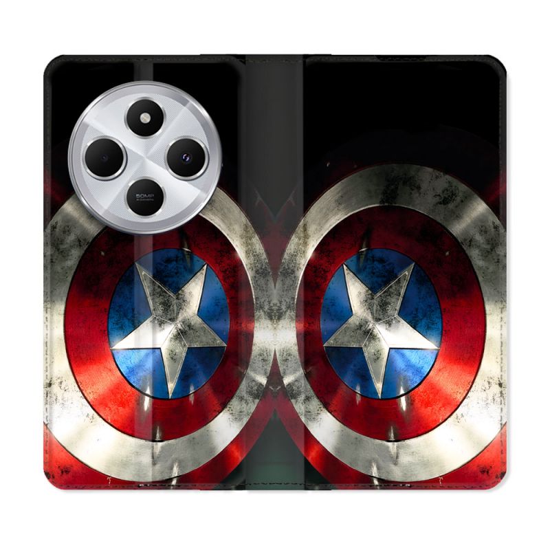 Housse Cuir Portefeuille Pour Xiaomi Redmi 14C 4G Captain America Bouclier