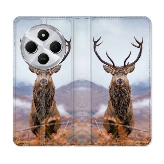 Housse Cuir Portefeuille Pour Xiaomi Redmi 14C 4G Chasse Chevreuil Montagne