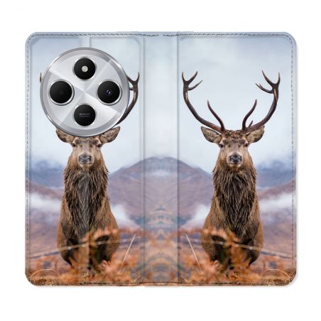 Housse Cuir Portefeuille Pour Xiaomi Redmi 14C 4G Chasse Chevreuil Montagne