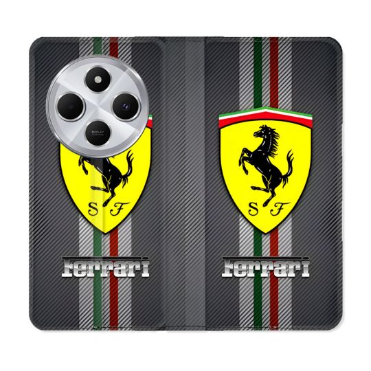 Housse Cuir Portefeuille Pour Xiaomi Redmi 14C 4G Ferrari Carbone