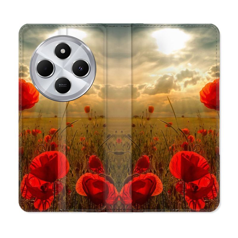 Housse Cuir Portefeuille Pour Xiaomi Redmi 14C 4G Fleur Coquelicot