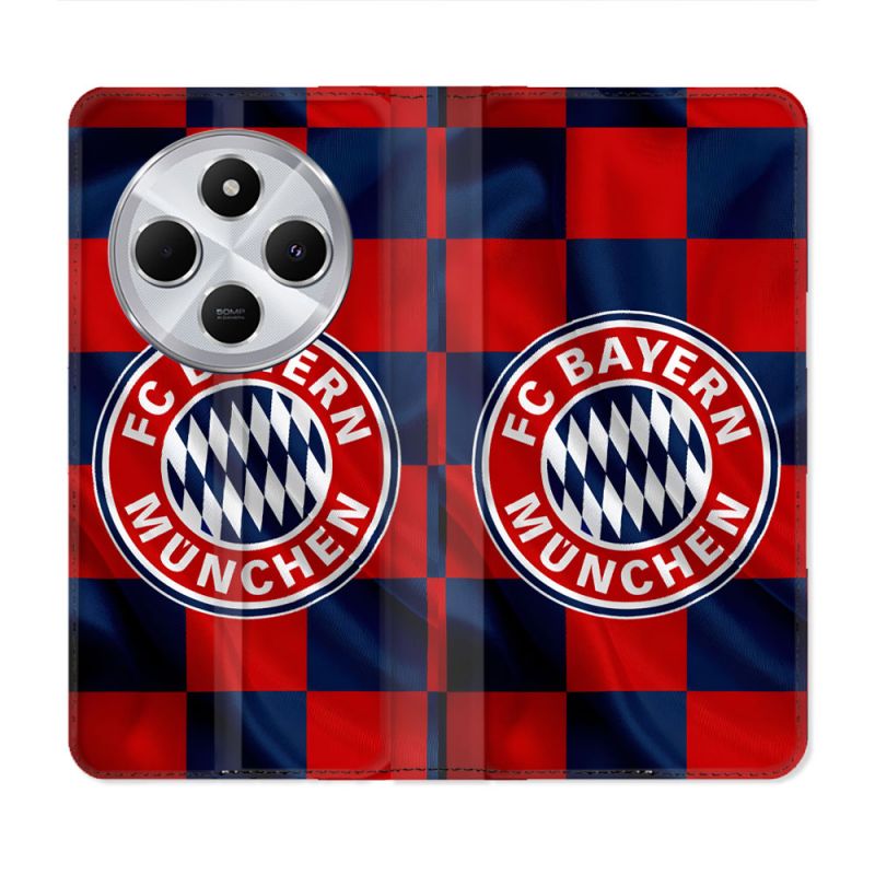 Housse Cuir Portefeuille Pour Xiaomi Redmi 14C 4G Foot Bayern Munich Carreaux