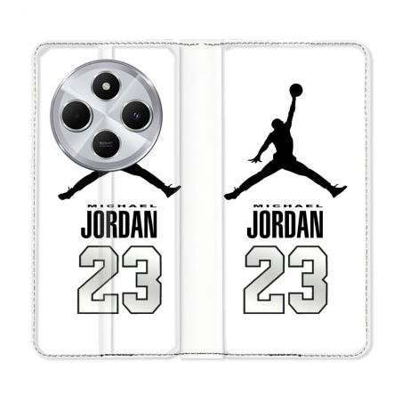 Housse Cuir Portefeuille Pour Xiaomi Redmi 14C 4G Jordan 23 Blanc