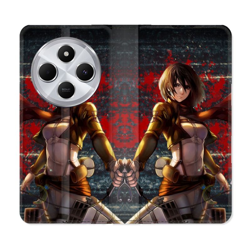 Housse Cuir Portefeuille Pour Xiaomi Redmi 14C 4G Manga Attaque Titans Mikasa