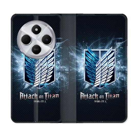 Housse Cuir Portefeuille Pour Xiaomi Redmi 14C 4G Manga Attaque Titans Noir