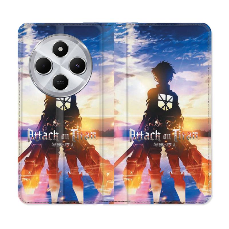 Housse Cuir Portefeuille Pour Xiaomi Redmi 14C 4G Manga Attaque Titans Soleil