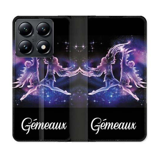 Housse Cuir Portefeuille Pour Xiaomi 14T Signe Zodiaque 2 Gémeaux