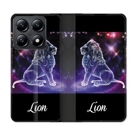 Housse Cuir Portefeuille Pour Xiaomi 14T Signe Zodiaque 2 Lion