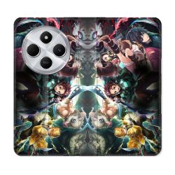 Housse Cuir Portefeuille Pour Xiaomi Redmi 14C 4G Manga Demon Slayer Groupe