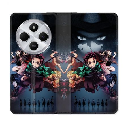 Housse Cuir Portefeuille Pour Xiaomi Redmi 14C 4G Manga Demon Slayer Noir