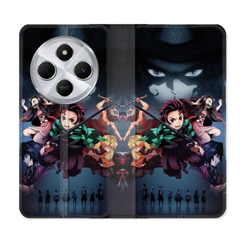 Housse Cuir Portefeuille Pour Xiaomi Redmi 14C 4G Manga Demon Slayer Noir