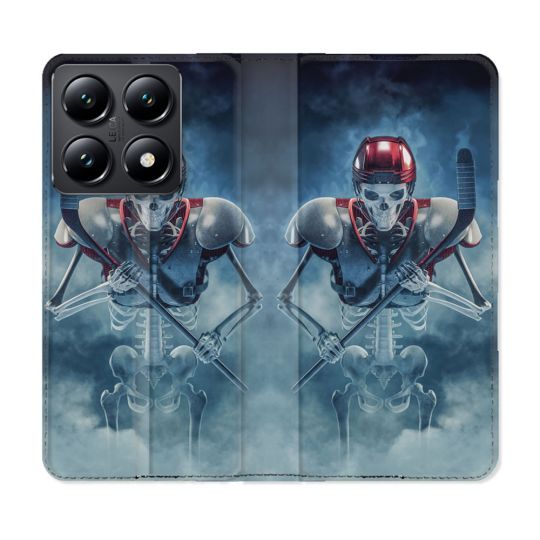 Housse Cuir Portefeuille Pour Xiaomi 14T Sport Hockey Squelette