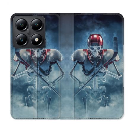 Housse Cuir Portefeuille Pour Xiaomi 14T Sport Hockey Squelette