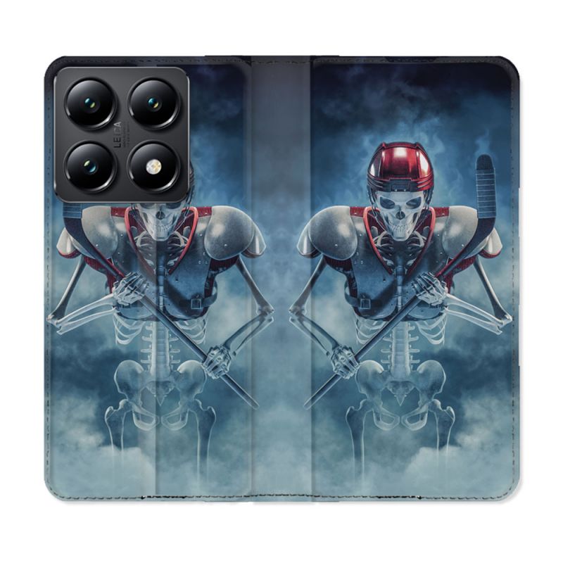 Housse Cuir Portefeuille Pour Xiaomi 14T Sport Hockey Squelette