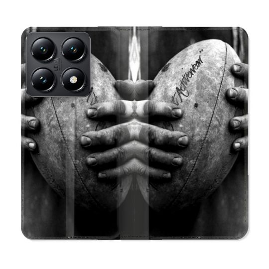 Housse Cuir Portefeuille Pour Xiaomi 14T Sport Rugby Ballon Vintage